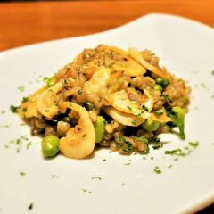 白えび、枝豆、大麦のマンテカート 